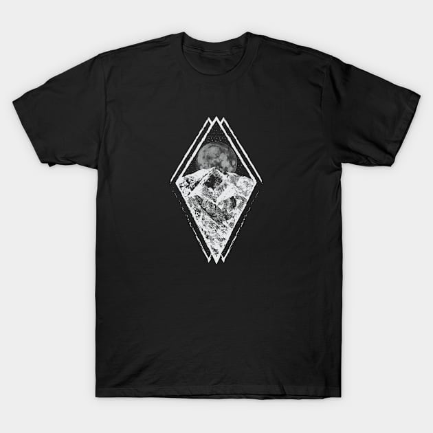 Mountain Moon Geometric Design (White) T-Shirt by Jayaarc